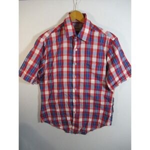 Vintage 70s 80s Wedgefield Button Up Shirt Men M Red/White/Blue Short Sleeve